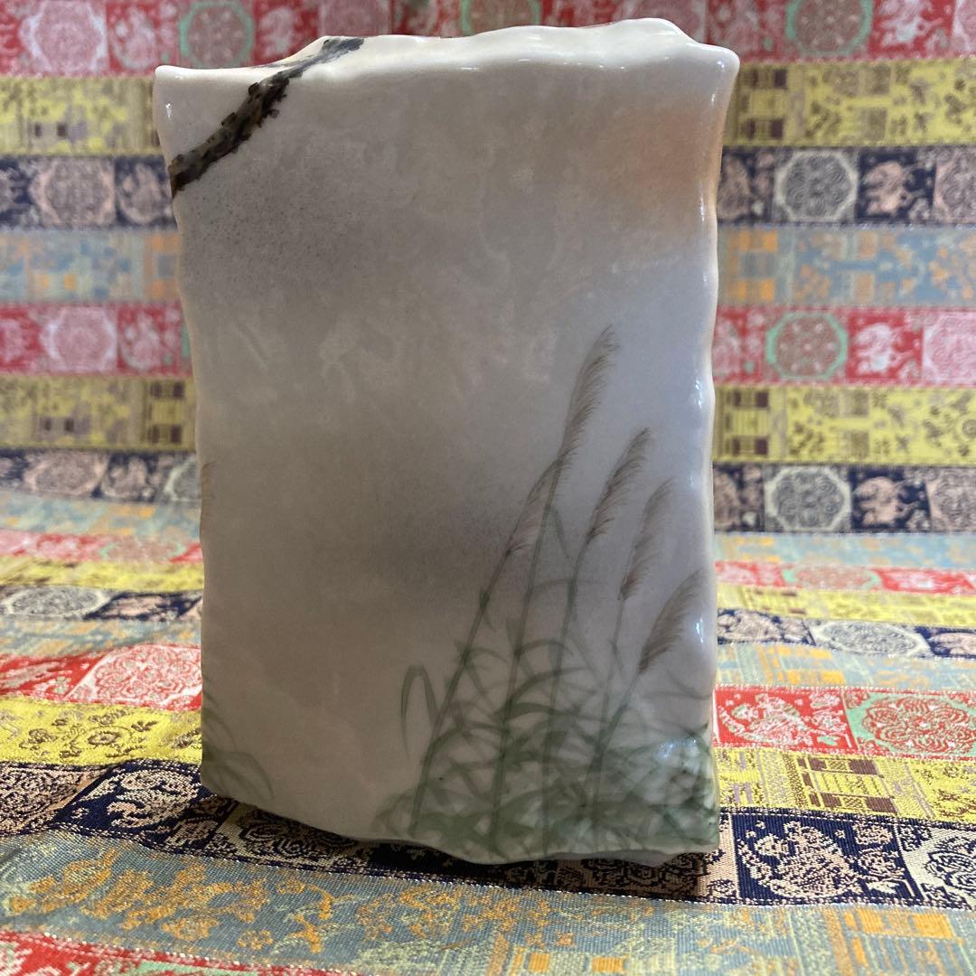 ススキと鳥 九谷焼12×8.5×6cm