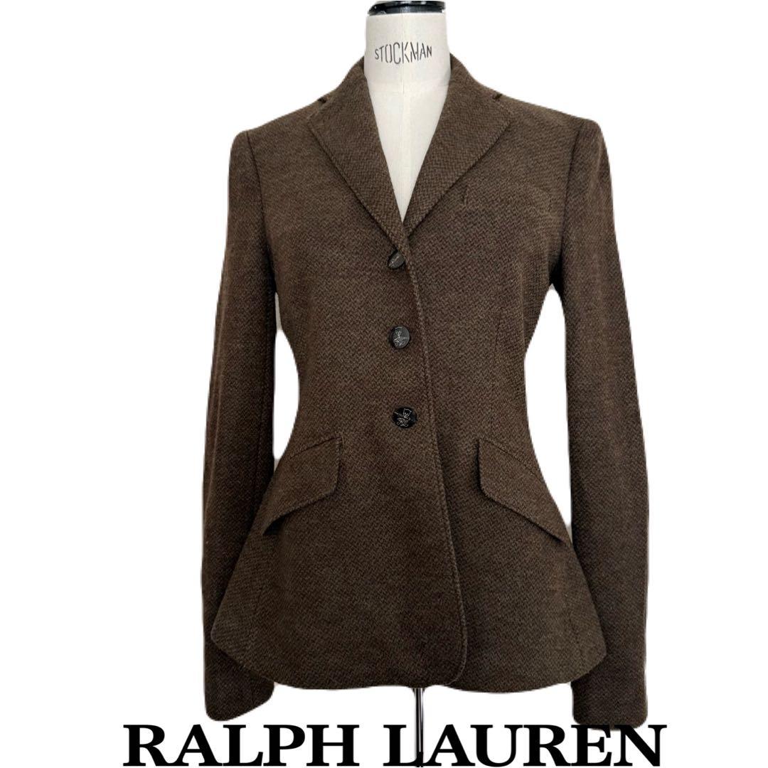 ライン美 ラルフローレン ツイード テーラードジャケット ブラウン 狐 0S Ralph Lauren