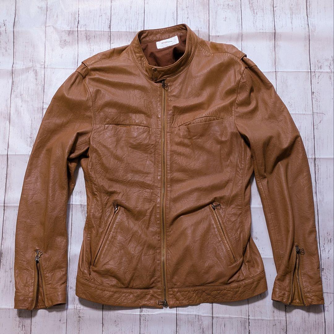 【良品レア】革ジャン MORGEN HOMME 羊革 茶シングルライダース