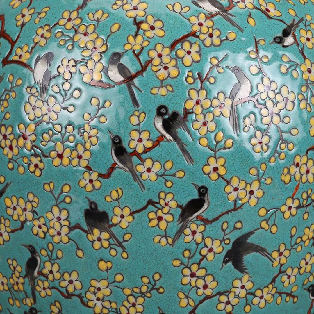 中国花瓶 大清乾隆 緑地粉彩 喜上眉梢 梅瓶 磁器 アンティーク コレクション品