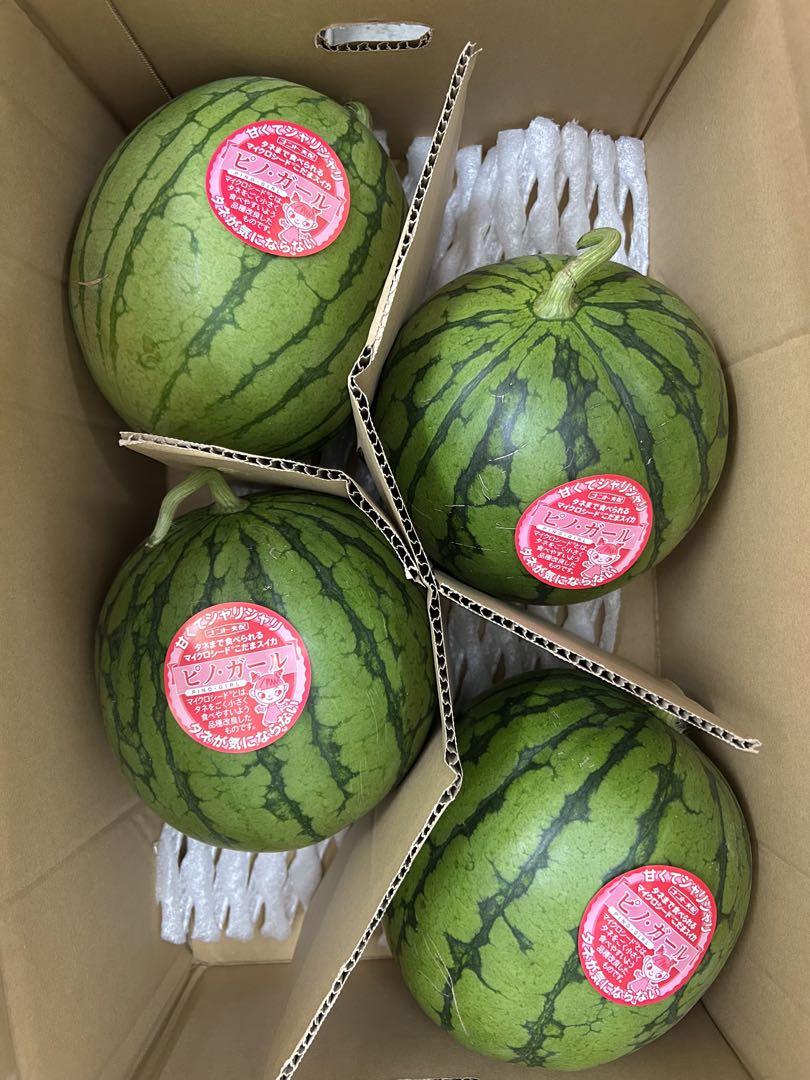 産地直送！小玉スイカピノ・ガール4玉入り甘くて美味しい！箱込み10キロ