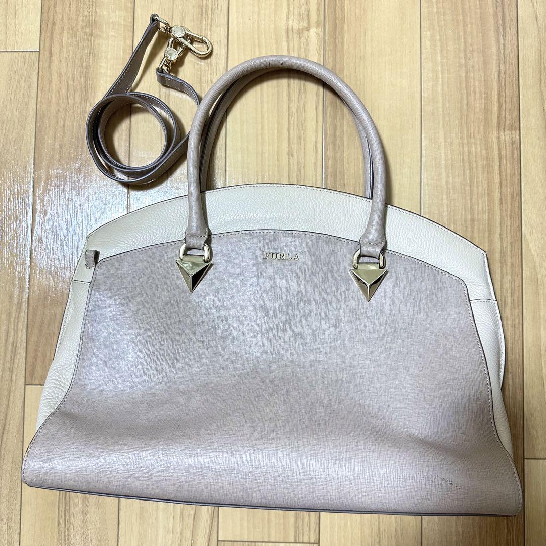 FURLA】バイカラーベージュバッグ/ショルダー付