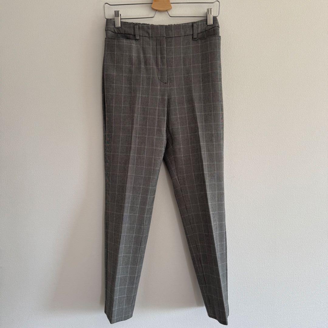 【美品】PLSTプラステ　ストレッチ ウォッシヤブルノーカラーチェック スーツ