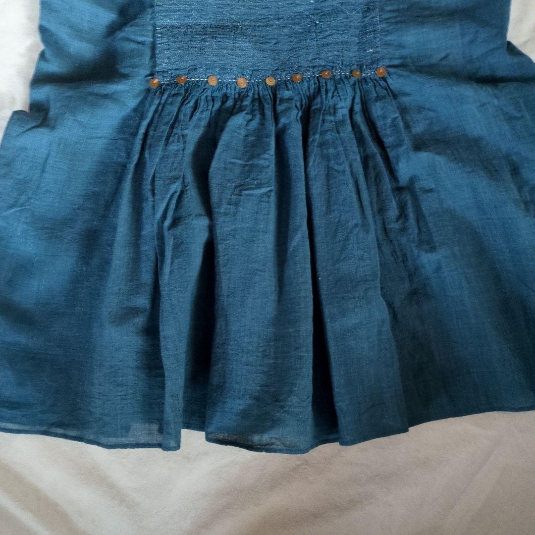 45R藍スモッキングブラウス