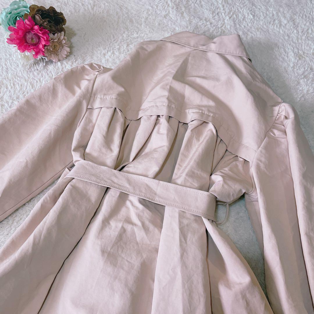 epine エピヌ　ショート丈バルーン袖　トレンチコート　ベルト　ピンクベージュ ジャケット・アウター