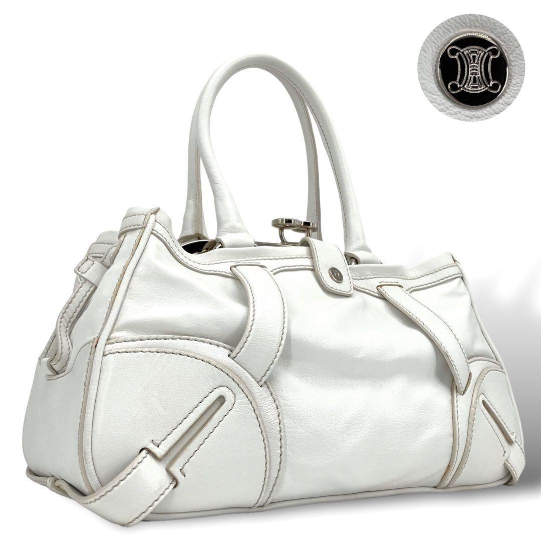 T147 美品 CELINE トートバッグ ハンドバッグ がま口 マカダム 白
