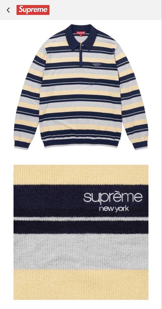 Supreme Stripe Zip L/S Polo ポロ Lサイズ