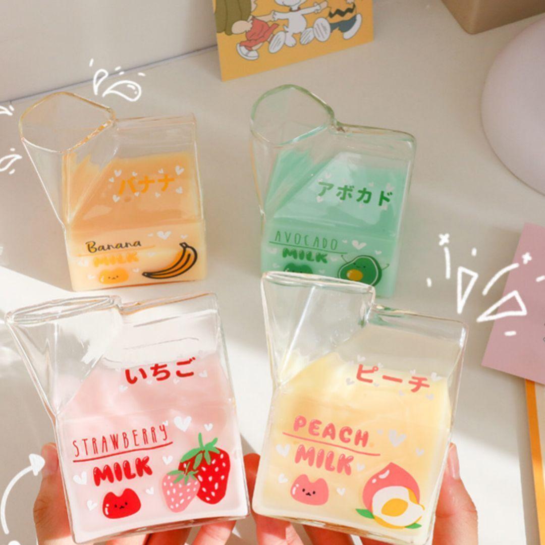 ④個セット牛乳パック軽量透明ガラスコップカフェ韓国風