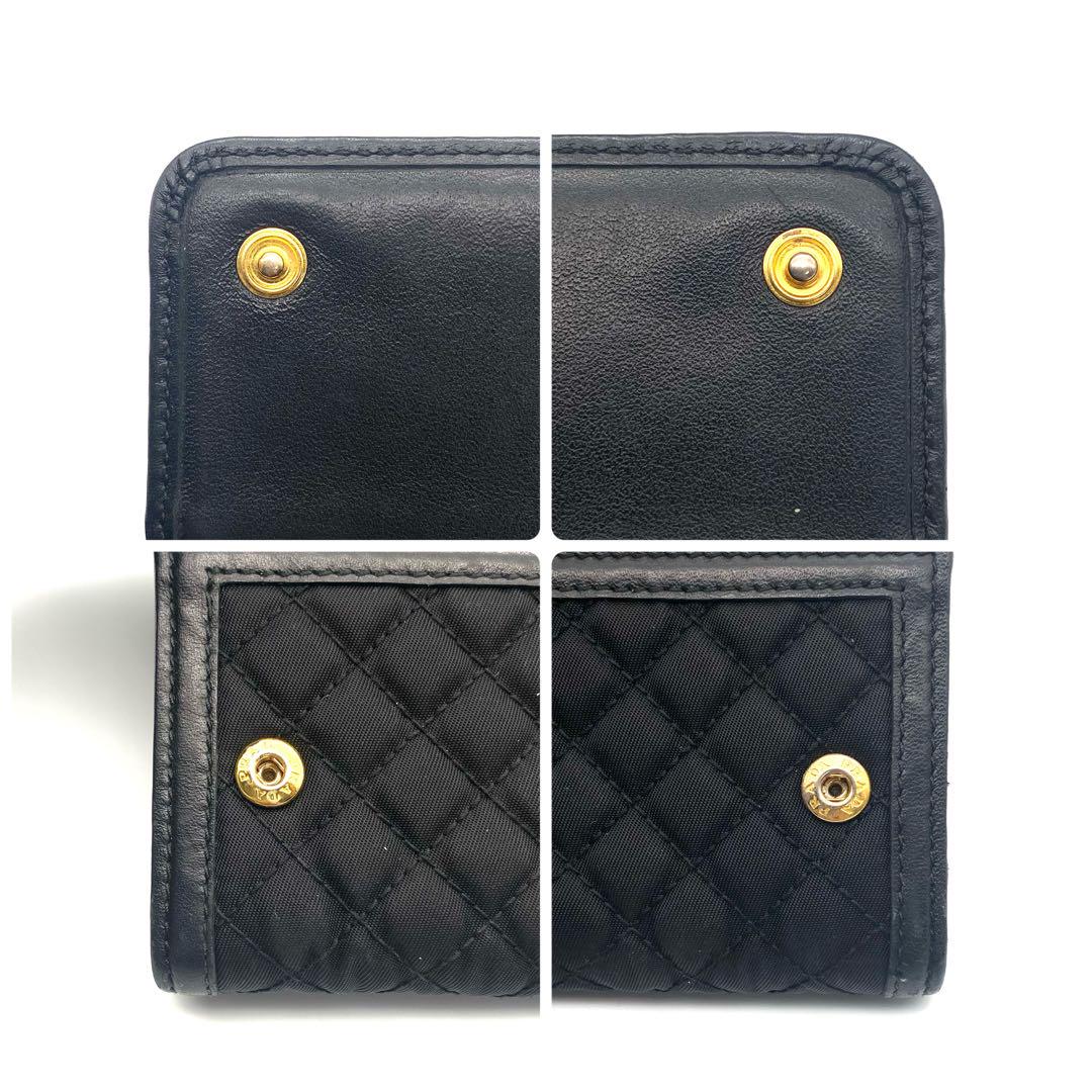 【美品】PRADA プラダ ナイロン キルティング 長財布 ブラック 金 ロゴ