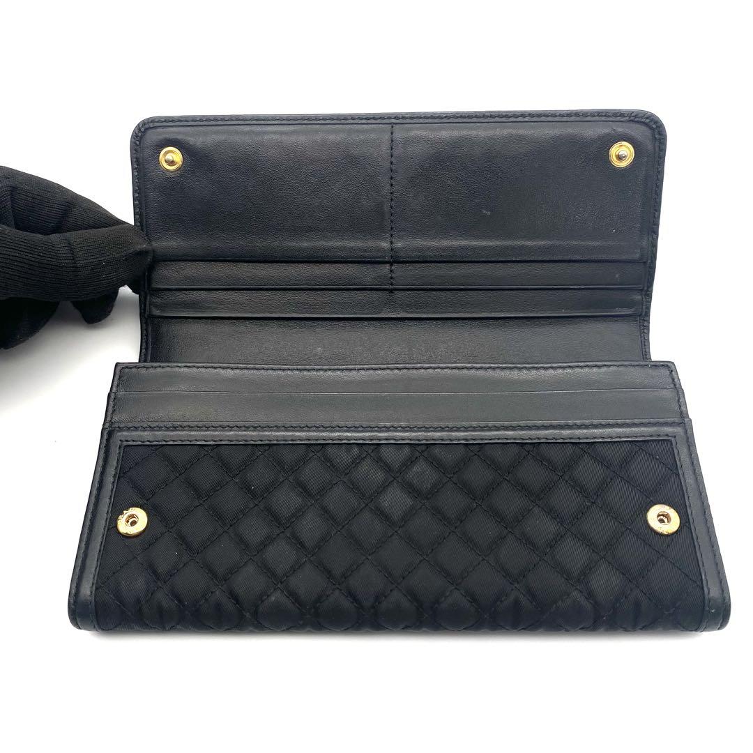 【美品】PRADA プラダ ナイロン キルティング 長財布 ブラック 金 ロゴ