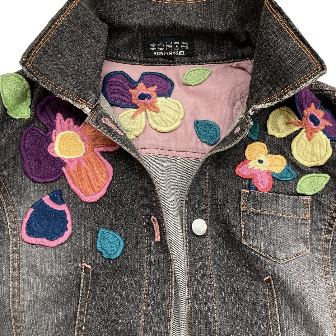 美品】ソニアリキエル アウター デニムジャケット 花モチーフ