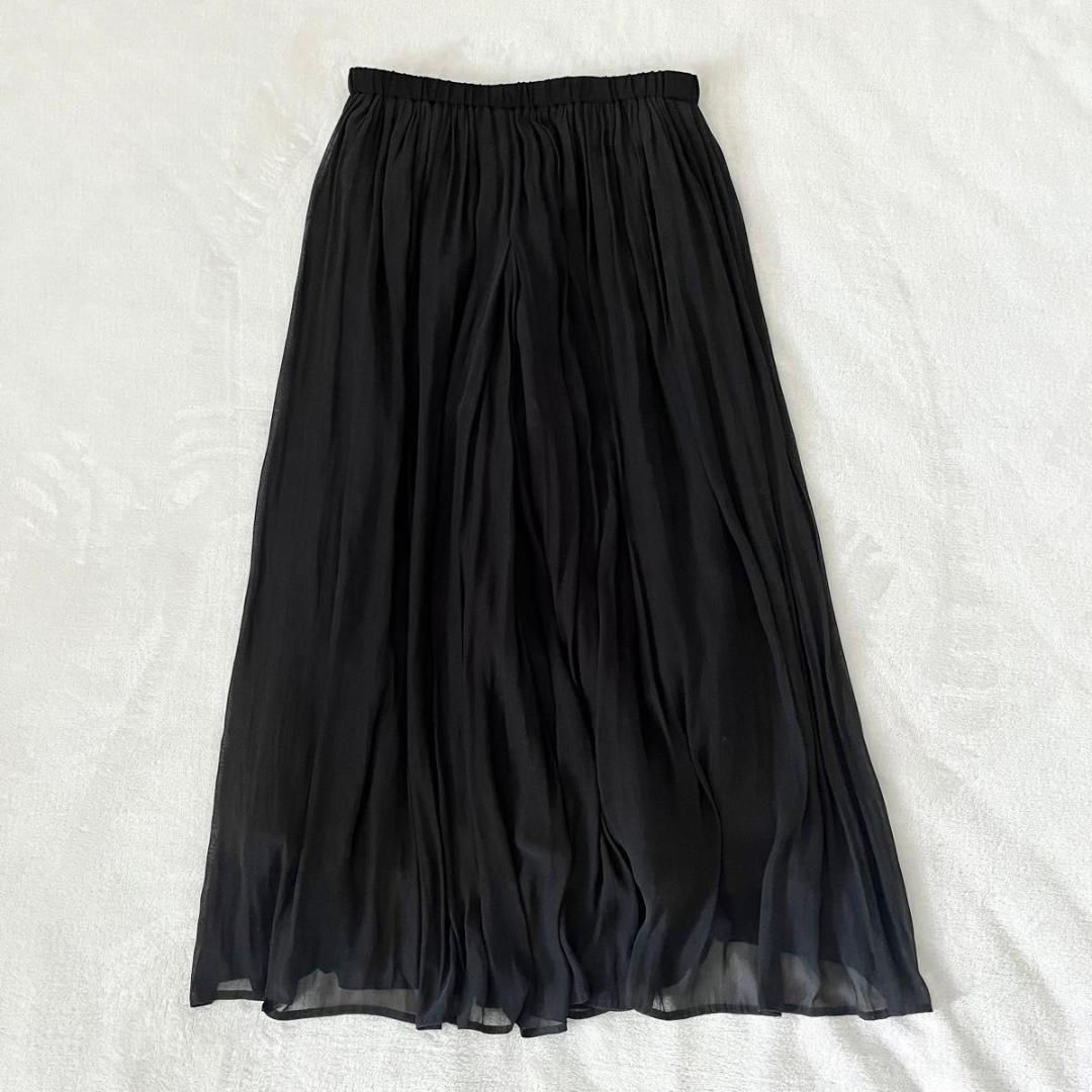 シワシフォンギャザーパンツブラック黒セレモニー ロング