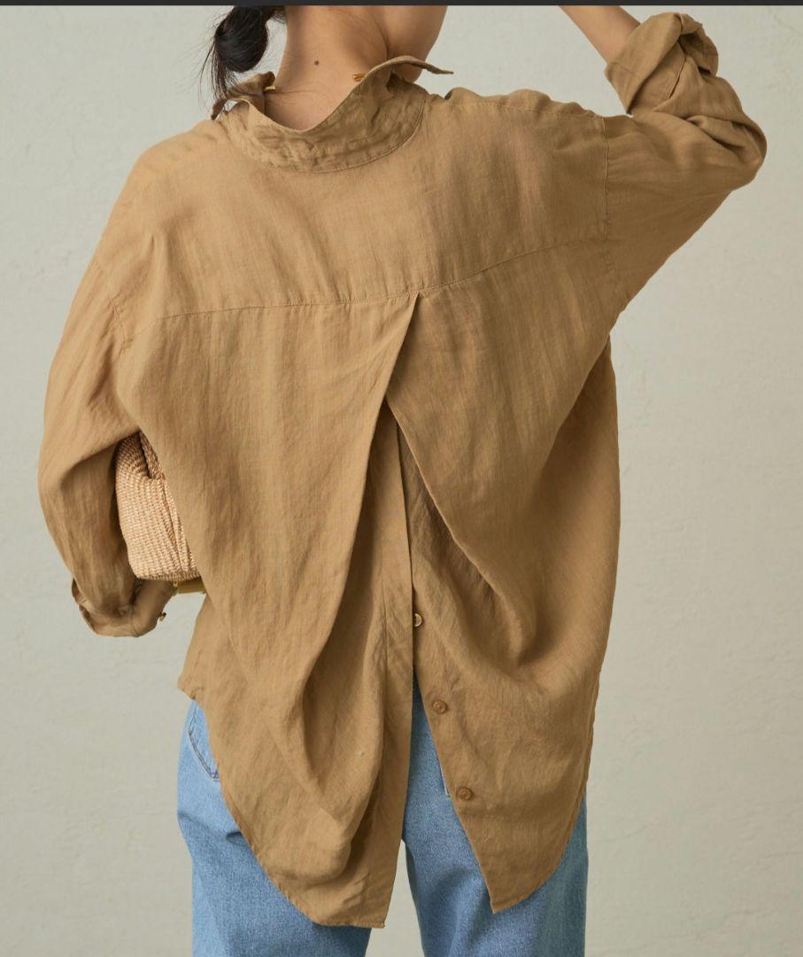 美品＊Loungedress バックタイリネンシャツ 洗える レッド