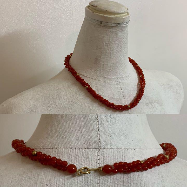 TRIFARI VINTAGE トリファリ 3連ビーズチェーンネックレス レッド