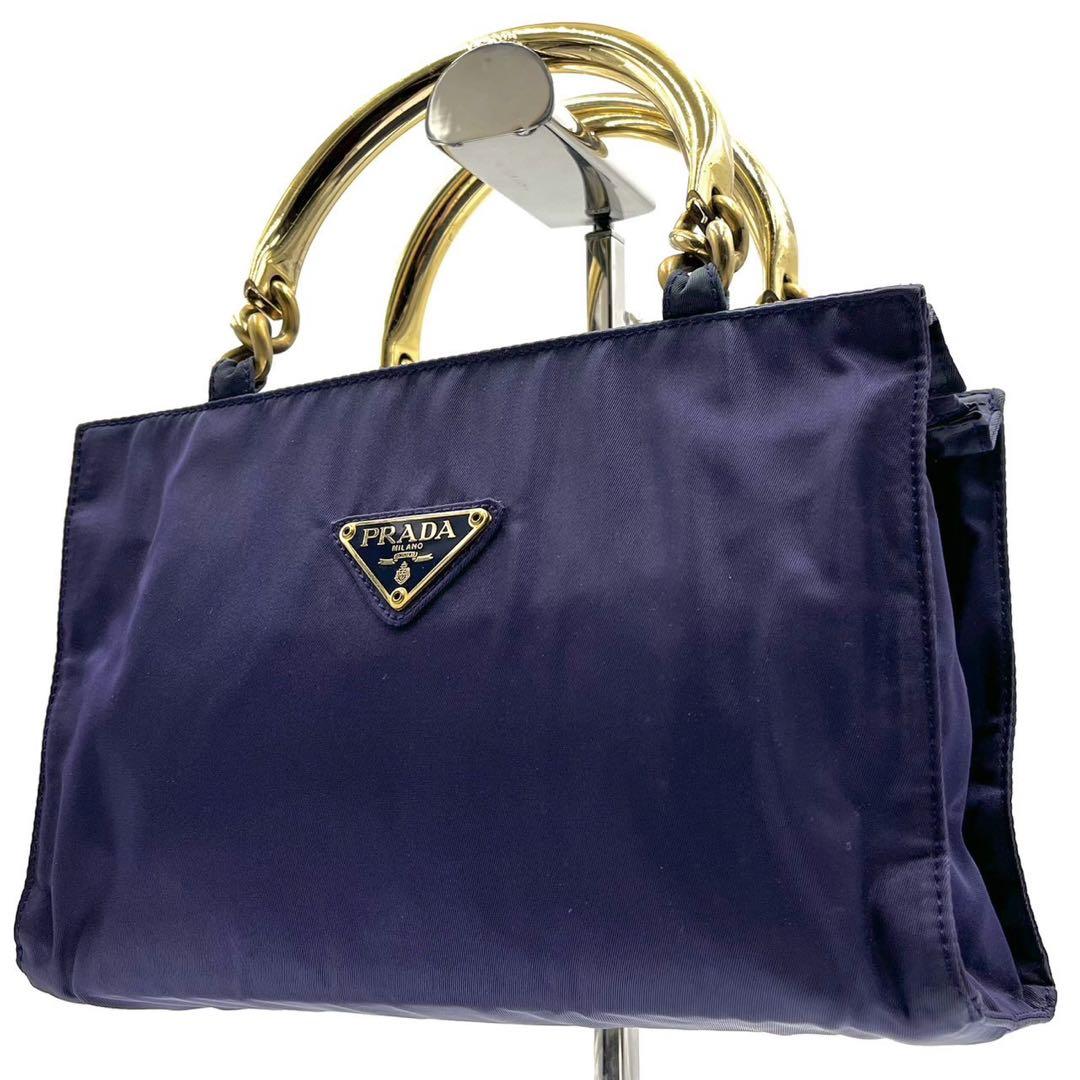 PRADA プラダ メタルハンドル ハンドバッグ 三角ロゴ ナイロン パープル 極希少】PRADA プラダ ハンドバッグ メタルハンドル ナイロン