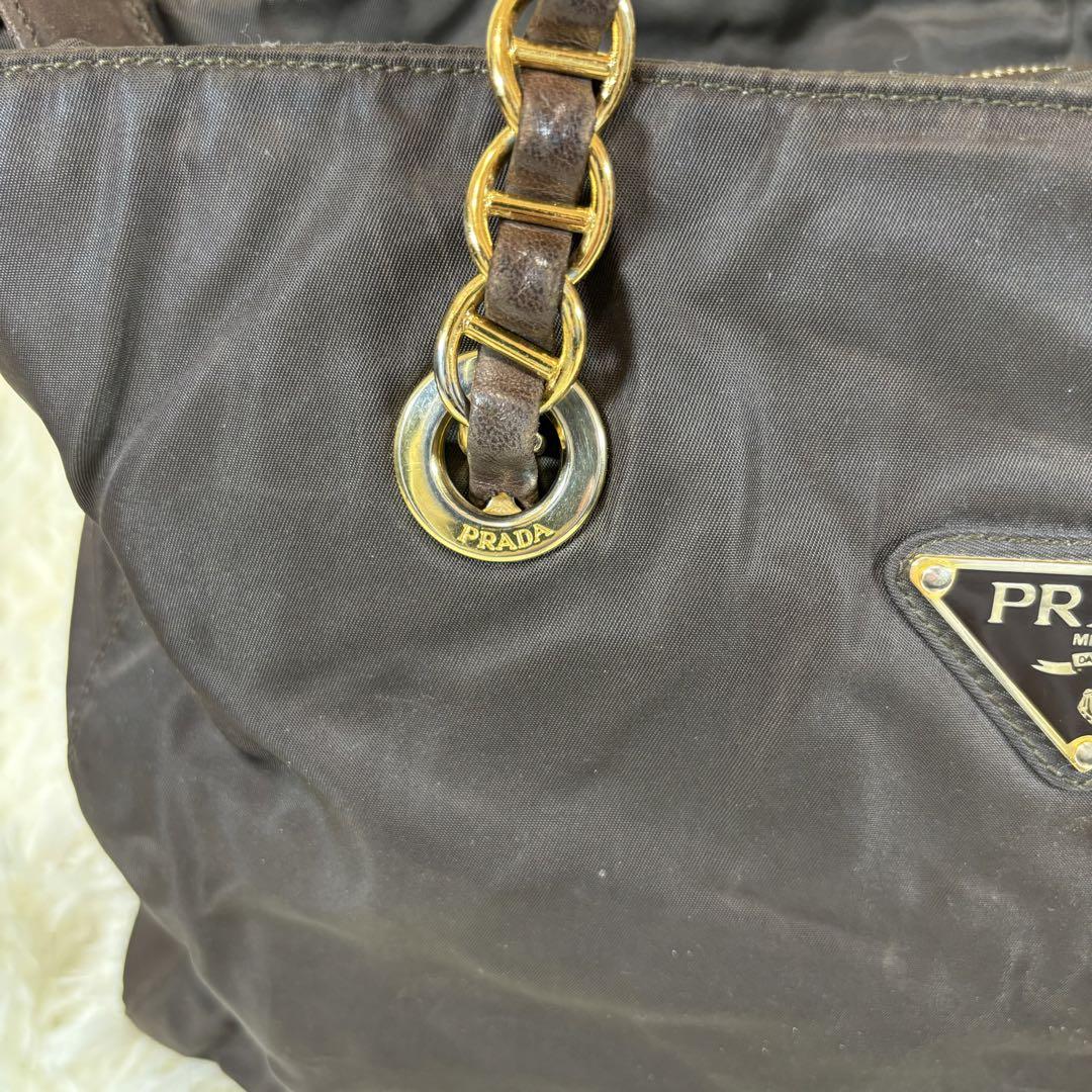 【✨希少】 PRADA プラダ チェーン トートバッグ ナイロン ブラウン