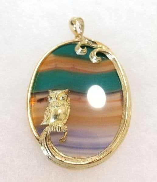 K18 ピクチャーメノウ ペンダント ネックレス トップ フクロウ K18 ピクチャーメノウ ペンダント ネックレス トップ フクロウ