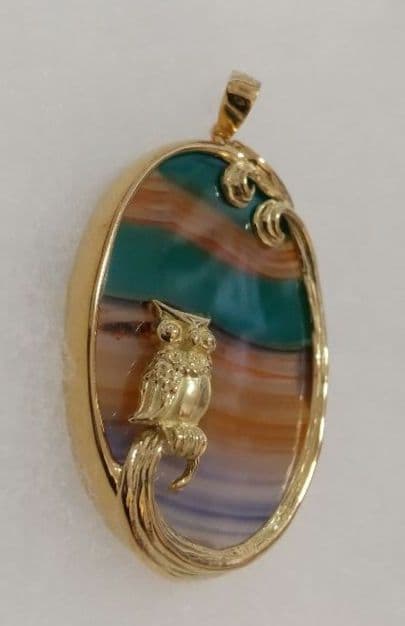 K18 ピクチャーメノウ ペンダント ネックレス トップ フクロウ K18 ピクチャーメノウ ペンダント ネックレス トップ フクロウ