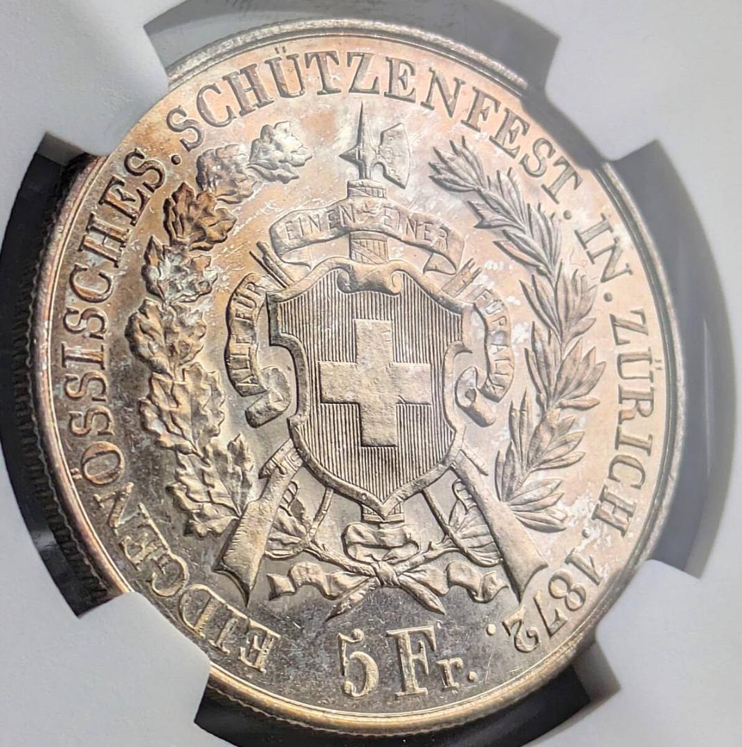 ブランド雑貨総合 1872年 スイス 近代射撃祭 5フラン 銀貨 NGC MS61 アンティーク コレクション