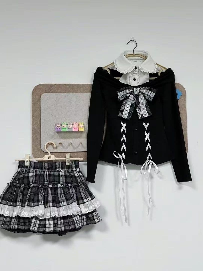 オフショルダーリボン付きセットアップM