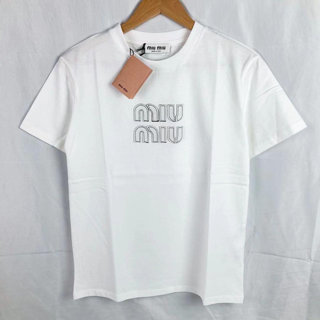 Miu Miu エンブロイダリー コットン Tシャツ ミュウミュウ 新商品通販