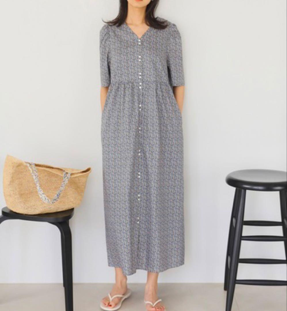 美品　SLOBE IENA リバティプリント　ロングワンピース　フロントボタン