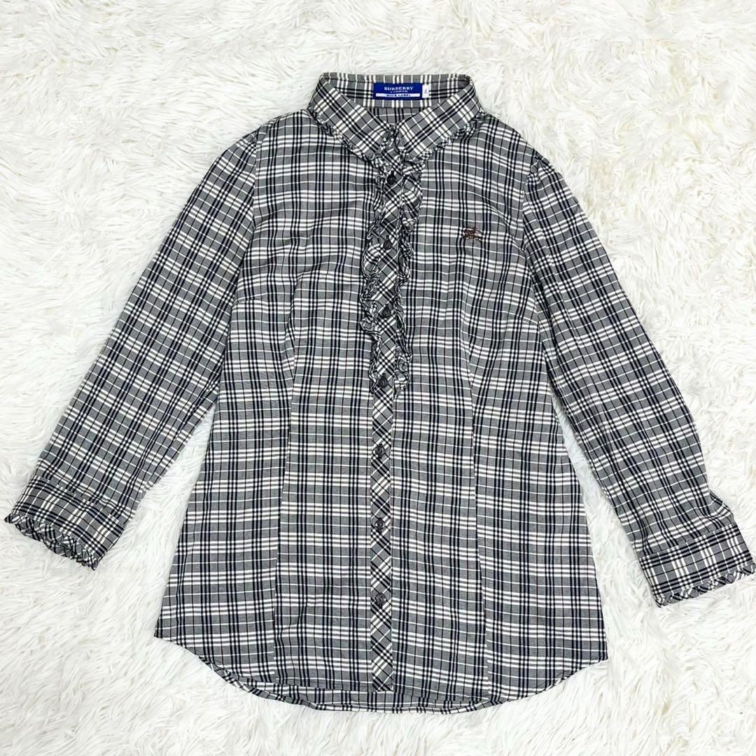 美品】バーバリーブルーレーベル フリルシャツ ノバチェック