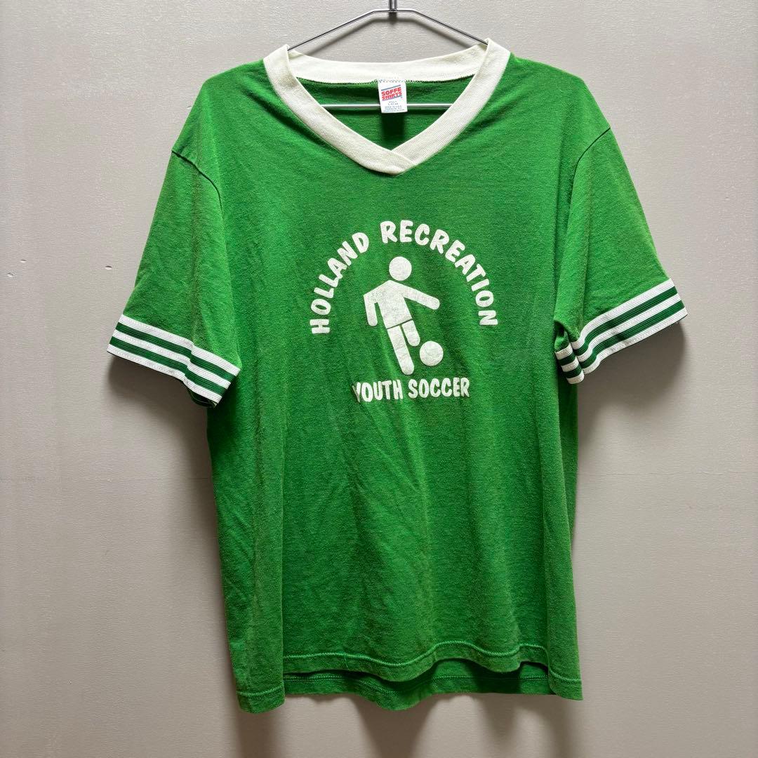 ヴィンテージ　 Tシャツ　グリーン　Ｖネック　スポーツ　サッカー　古着　USA