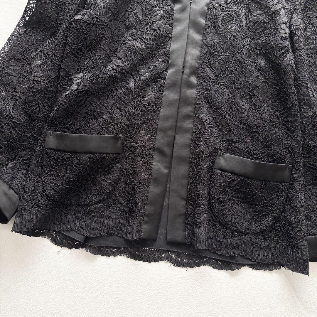 ANAYI レースノーレースジャケット花柄フラワーブラック黒S