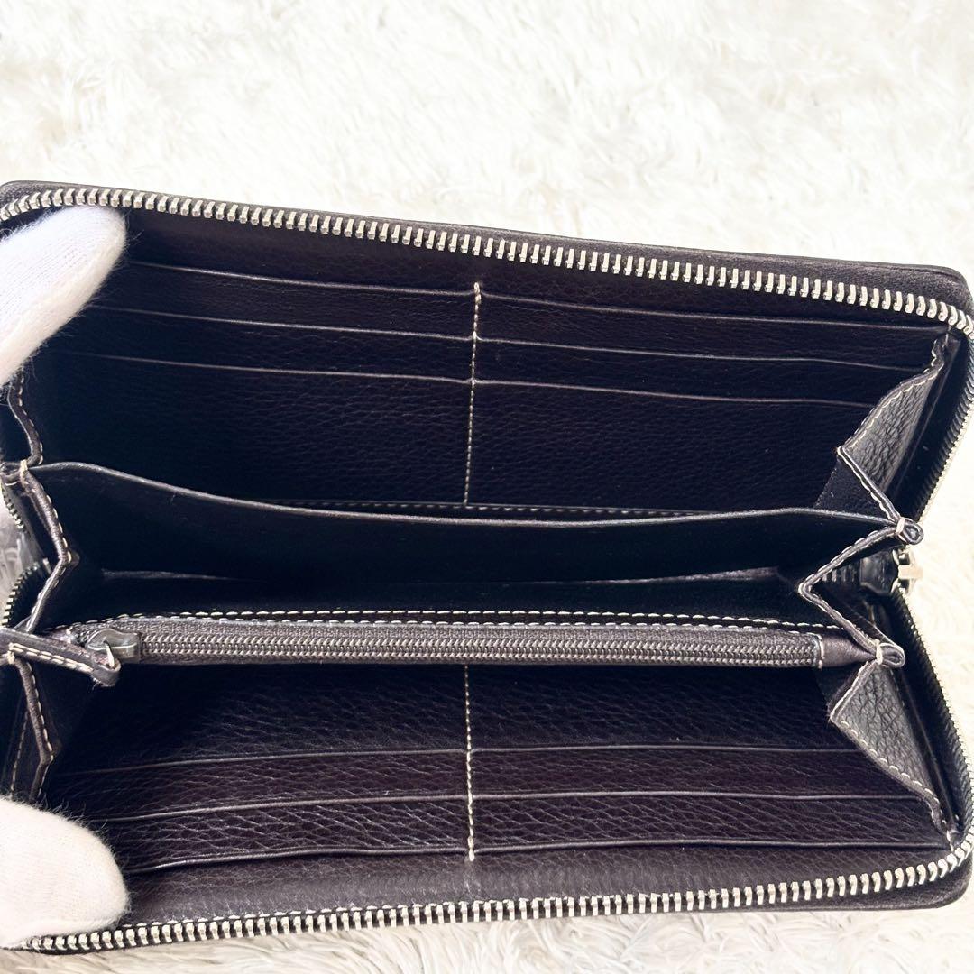 美品 グッチ GG キャンバス 長財布 チャーム 金具 ダークブラウン