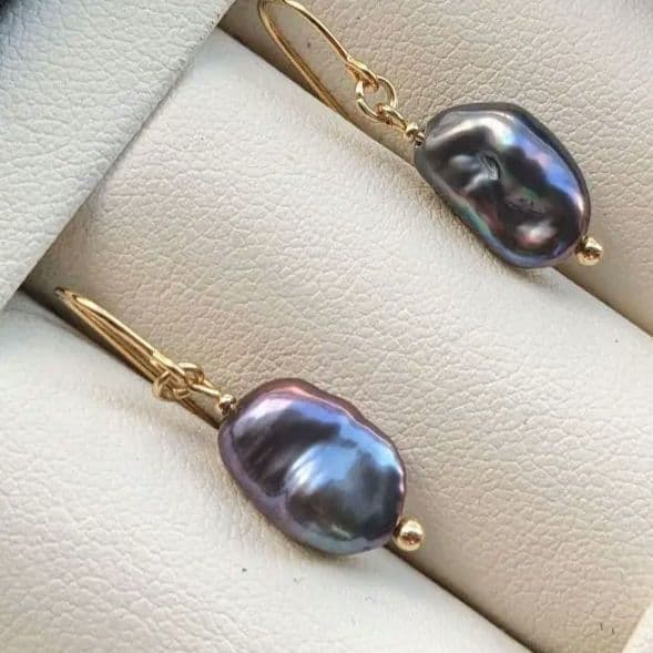 パールピアス 淡水真珠 バロック アレルギー対応 ゆらゆら ブラック-