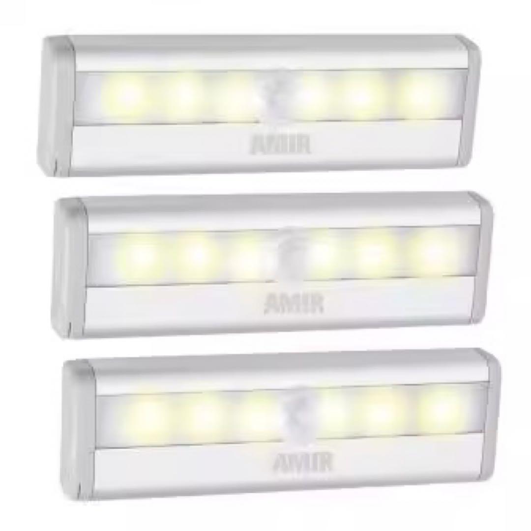 人感センサーライトマグネット付電池式 明暗センサーライト6LED 3個入