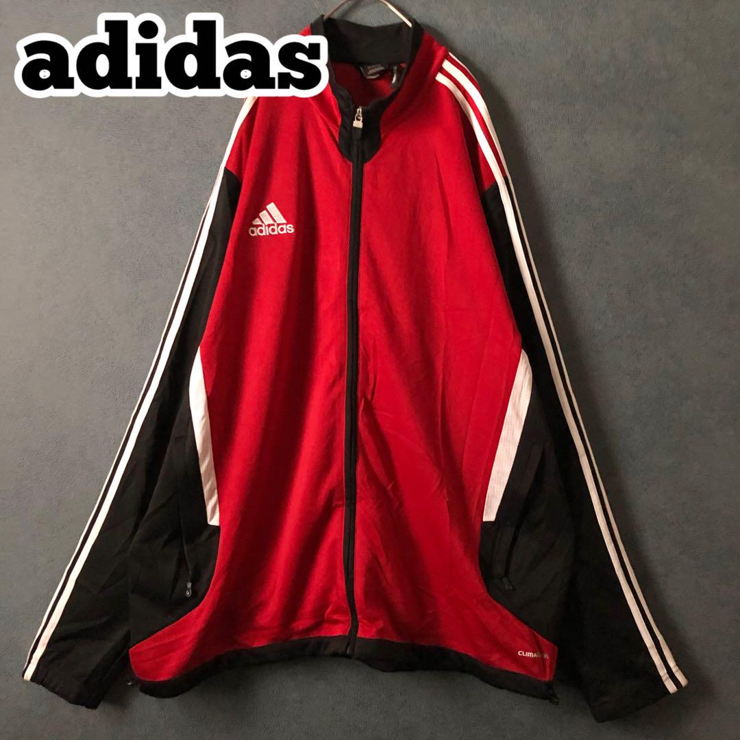 【★adidas×ゆるダボ】XL刺繍ロゴ 赤黒 トラックジャケット 古着ジャージ