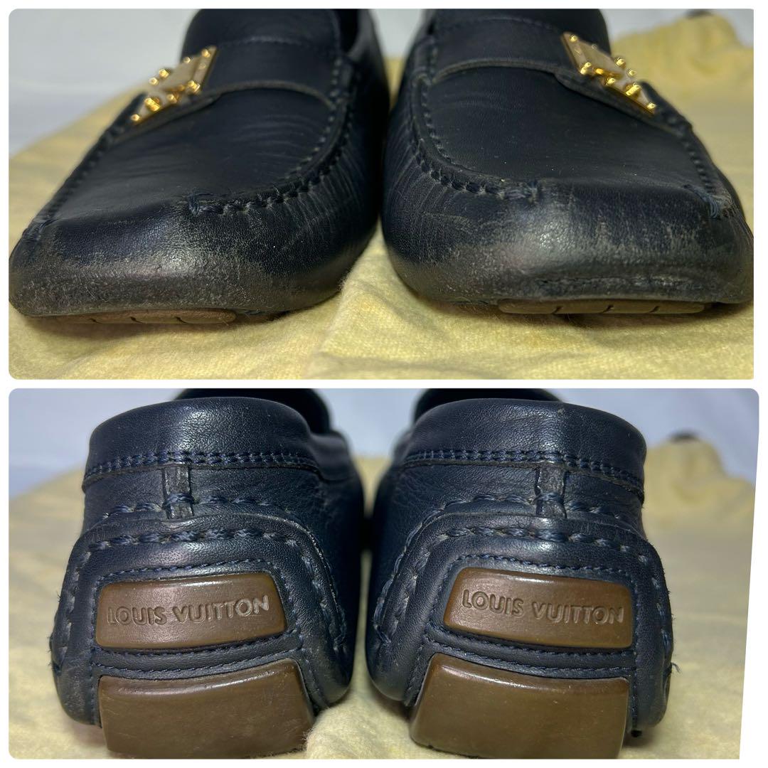 【ヴィトン】LV金具 ドライビングシューズ 37 1/2 紺 本革　エピ　箱付