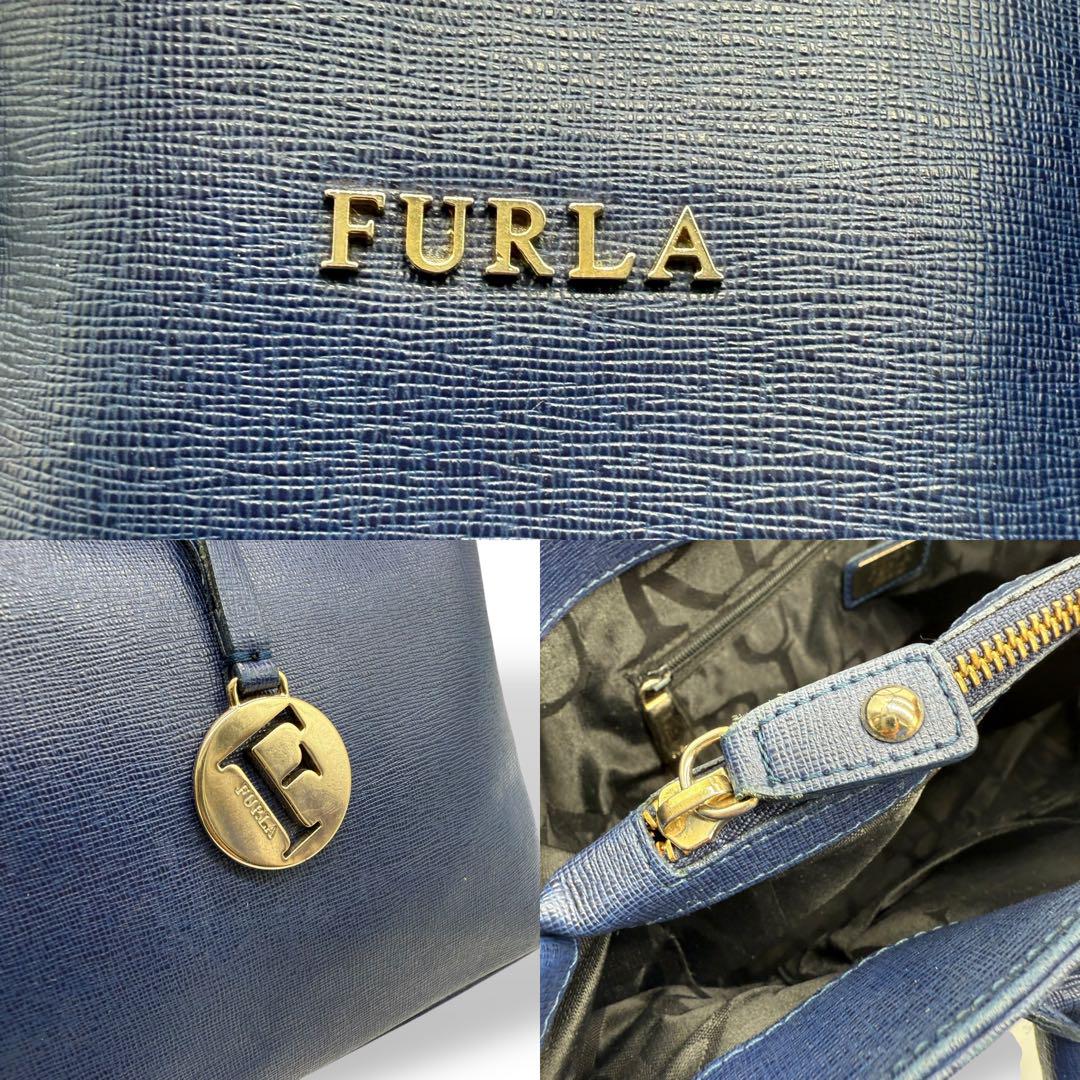 FURLA フルラ トートバッグ レザー ブルー 多収納 肩掛け