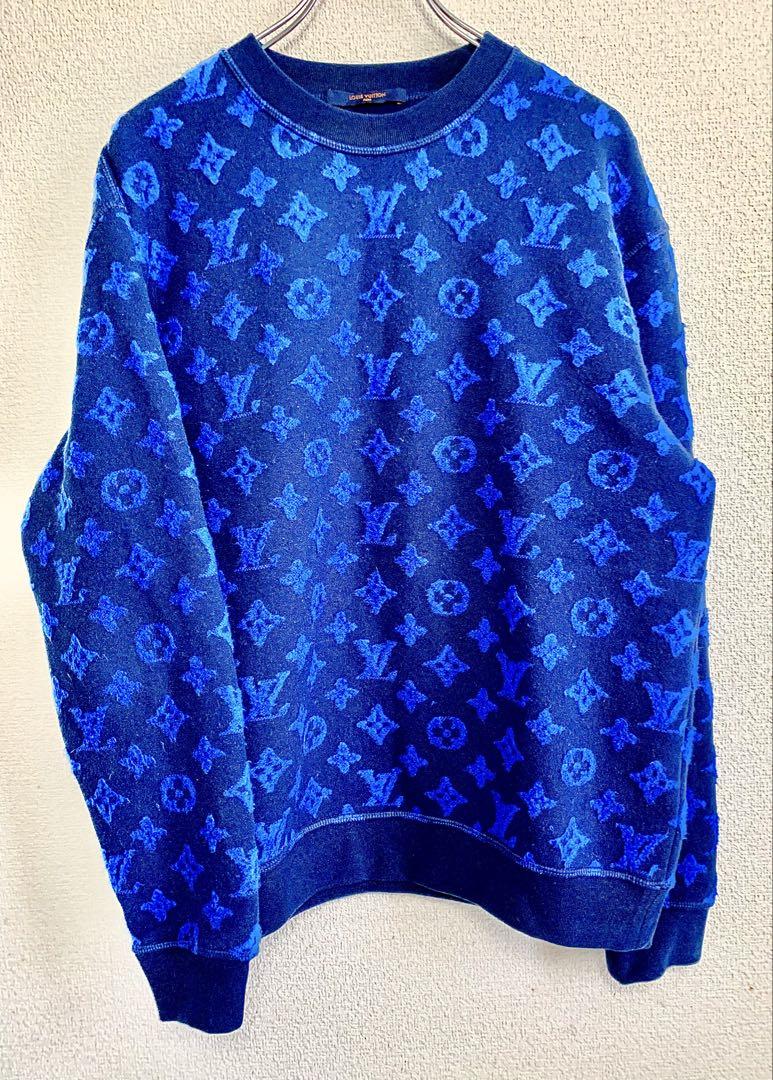 LOUIS VUITTON / モノグラム スウェット ブルー 美品】ルイヴィトン/ モノグラム ジャガード クルーネック