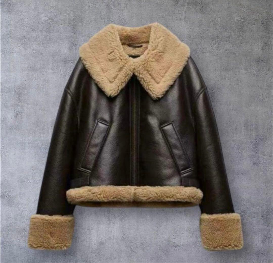 ZARAザラ ダブルフェイスショートジャケットフェイクムートンジャケット即M ZARA