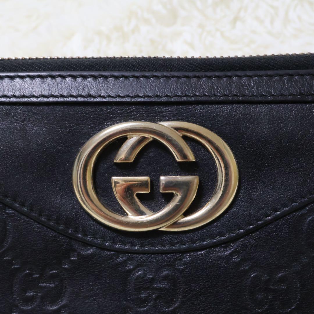 GUCCI シマ インターロッキング 長財布 ラウンドファスナー　ブラック