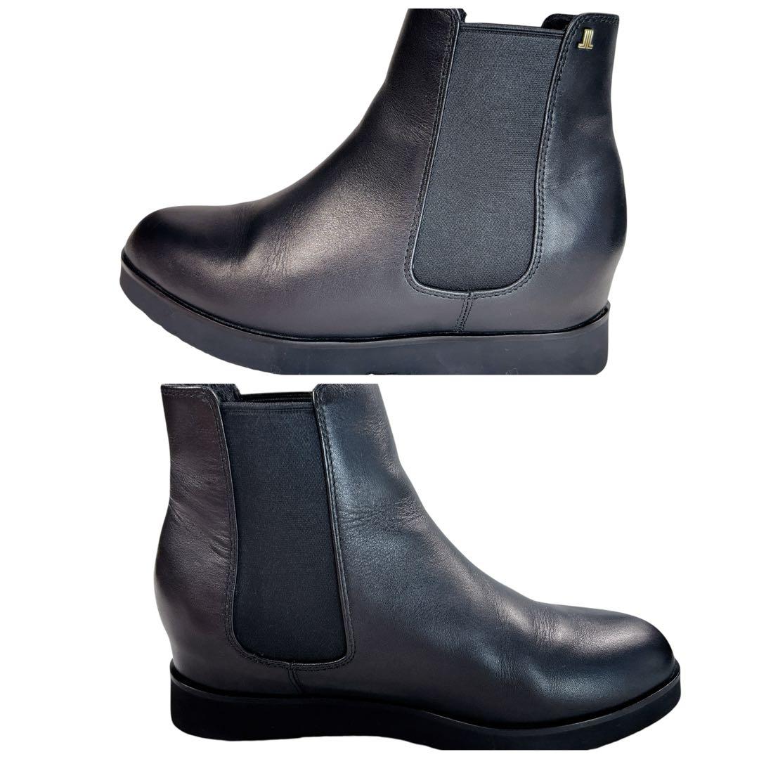 ランバン オン ブルー 本革 サイドゴア ボアショートブーツ 23cm 黒