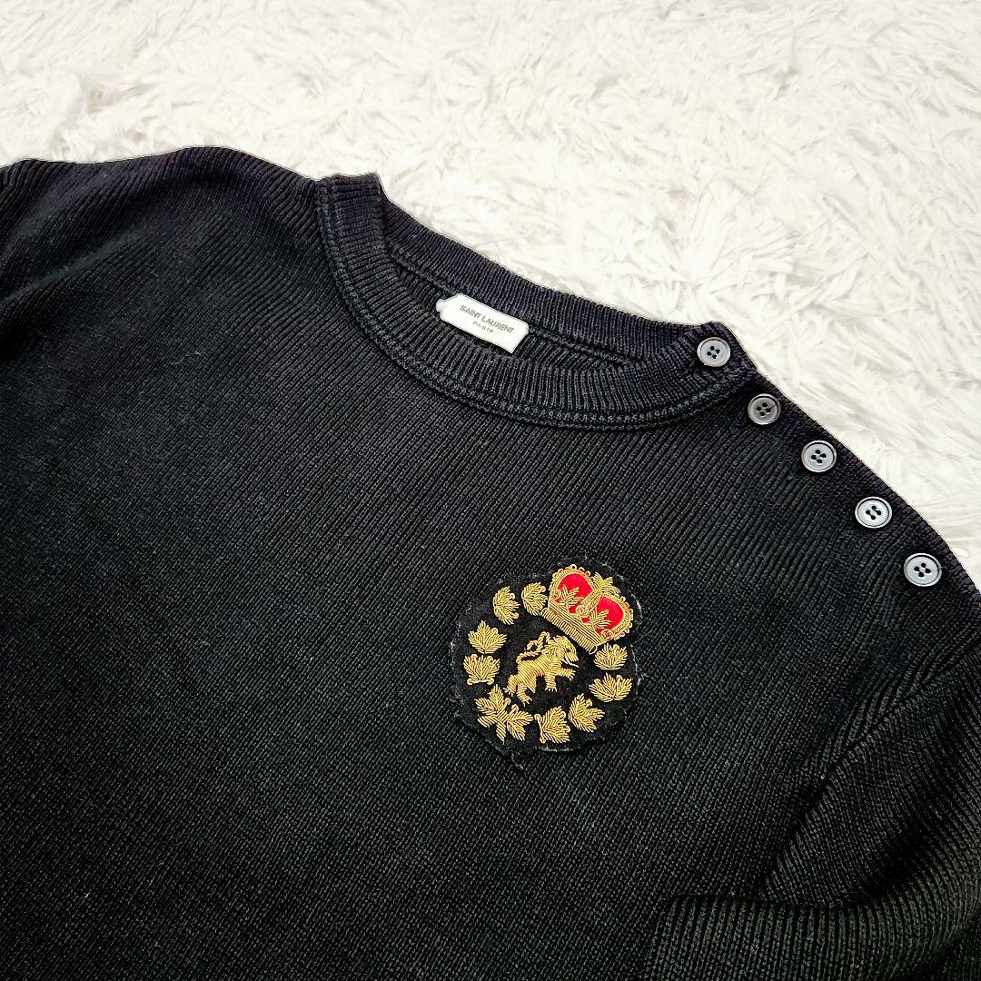 【美品】SAINT LAUREN サンローラン エンブレム ロゴ ニット黒XS