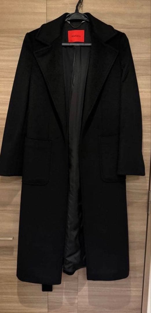 MAX Co. ベルト付きロングコート ネイビー ブラック ランウェイS MAX CO