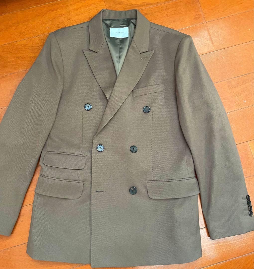 ダブル　テーラード　ジャケット　ブラウン　メンズ