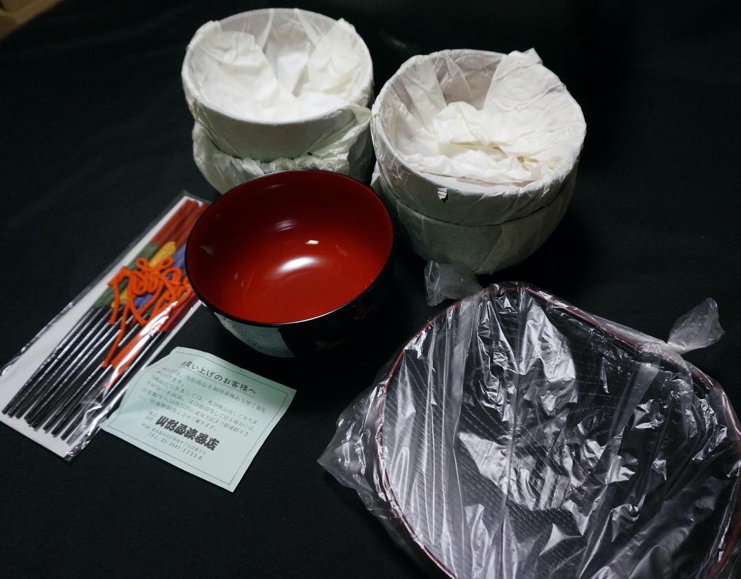 送料無料【未使用品】お椀セット 5脚組 お椀 お盆 箸
