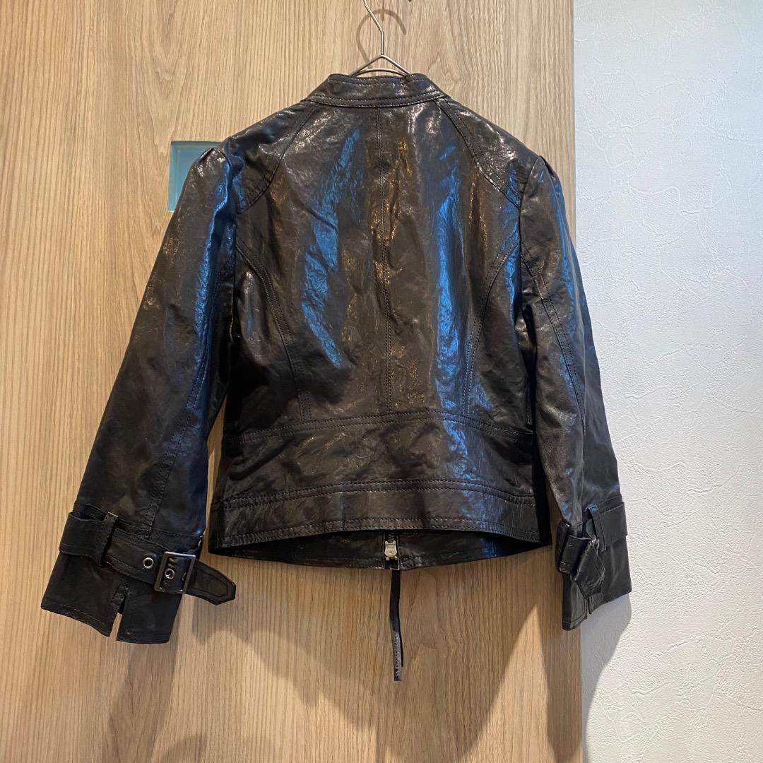 ♥︎︎∗︎*゜グランジ ラムレザー ライダースジャケット パンク y2k 00s グランジy2k ダブルジップ ウエストベルト短丈 ラムレザー
