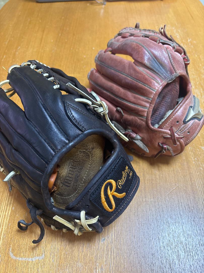 硬式野球　オールラウンド　外野用　グローブ　赤　黒　セット