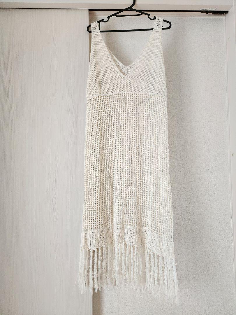 新品 LEPSIM かぎ編みニット ノースリーブ ロング フリンジ ベスト ジレ