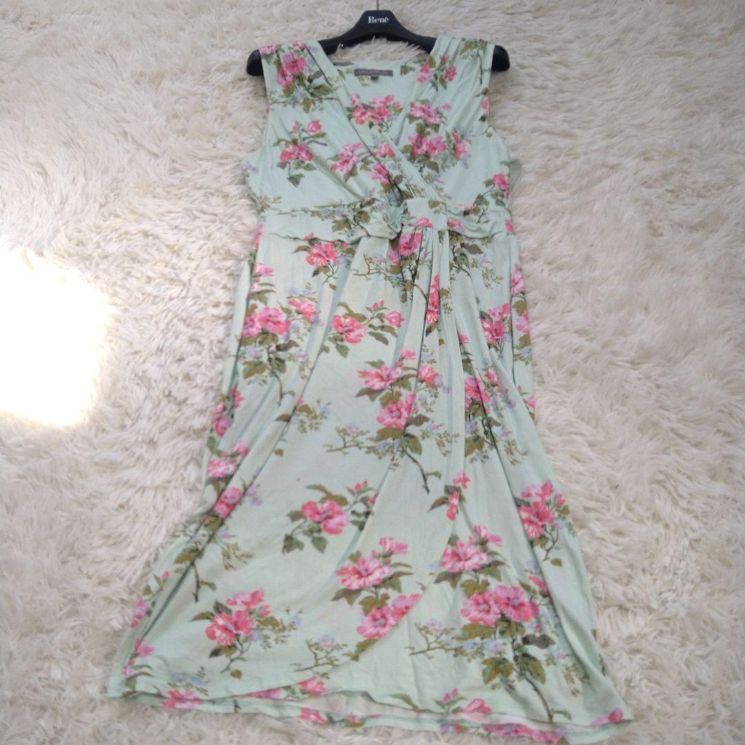 ローラアシュレイ　カシュクールワンピース　レイヤード　花柄　ミントグリーン