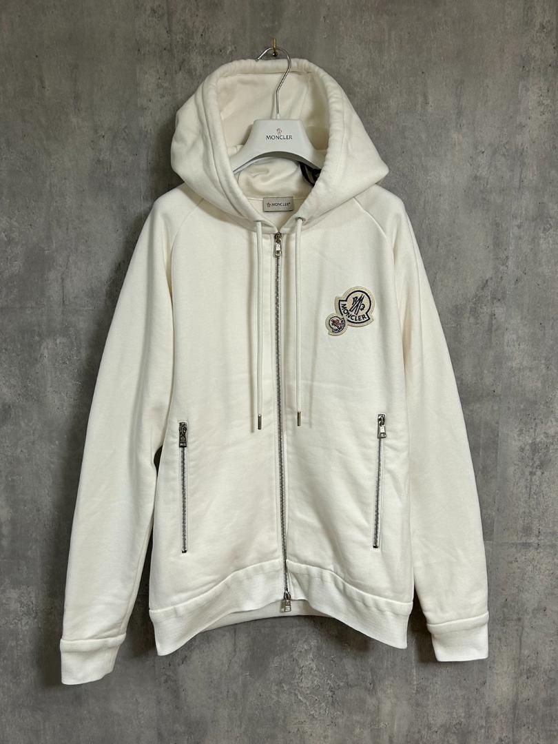 ☆未使用・本物保証☆MONCLER ダブルワッペン パーカー S アイボリー色 画像2