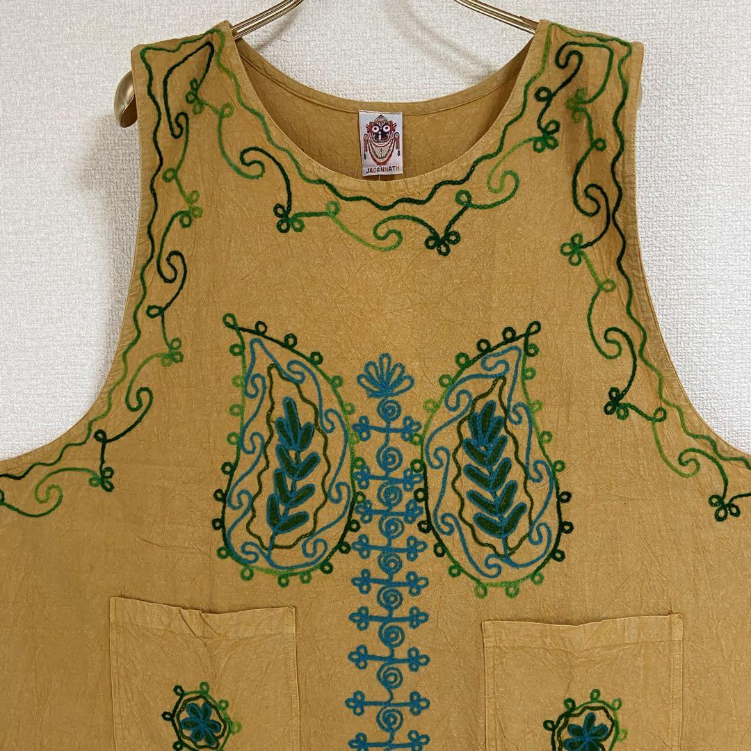 【アウトレット】インド刺繍 ロングワンピ風 おしゃれエプロン 5点セット