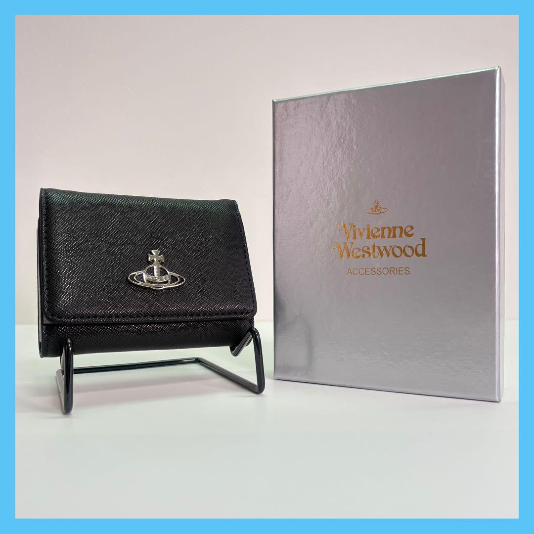 き Vivienne Westwood がま口 3つ折財布 ブラック 銀